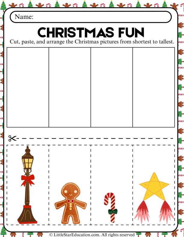 Sorting Christmas Pictures by Size: Shortest to Tallest Math for Pre-K