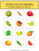 Sorting Fruit and Vegetables Matching Activity Worksheet thumbnail 1