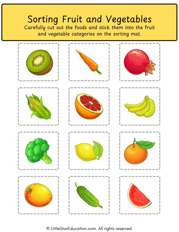 Sorting Fruit and Vegetables Matching Activity Worksheet