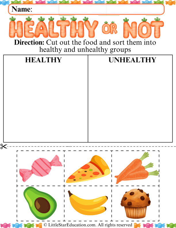 Sorting Healthy vs Unhealthy Foods for Preschool and Kindergarten Health
