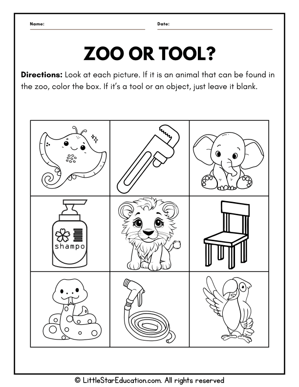 Sorting Living and Nonliving: Zoo Animals vs Tools for Pre-K Science