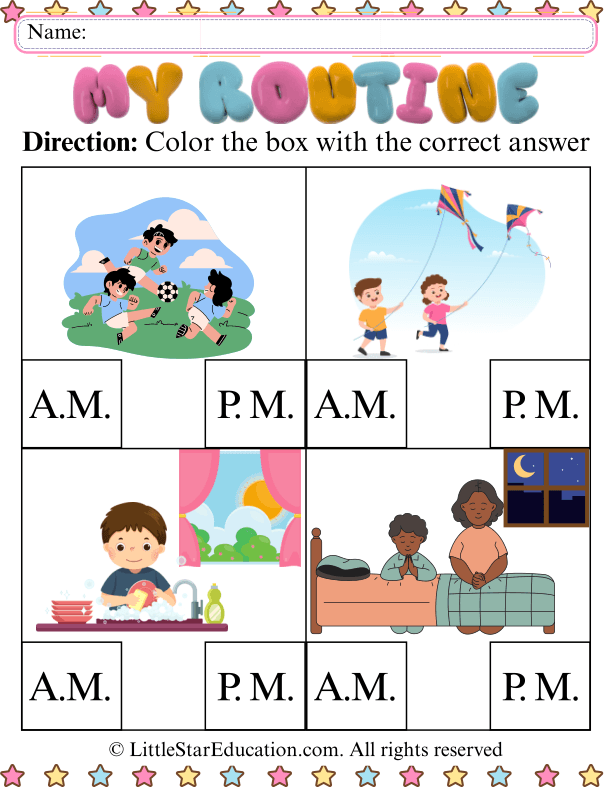 Sorting Morning and Evening Activities: AM and PM Time Practice for Kids