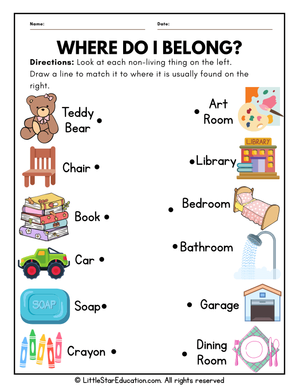 Sorting Non-Living Objects by Location for Preschool Science