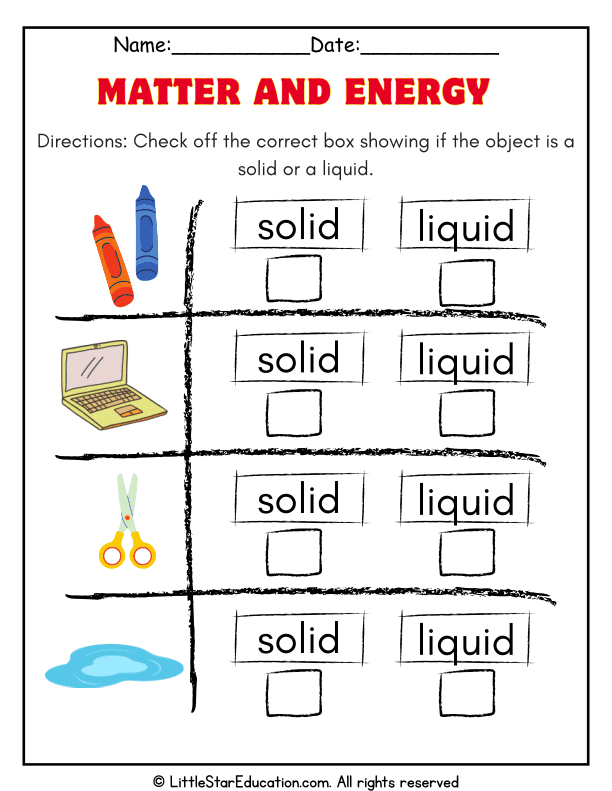 Sorting Solids and Liquids Science Activity for Early Learners
