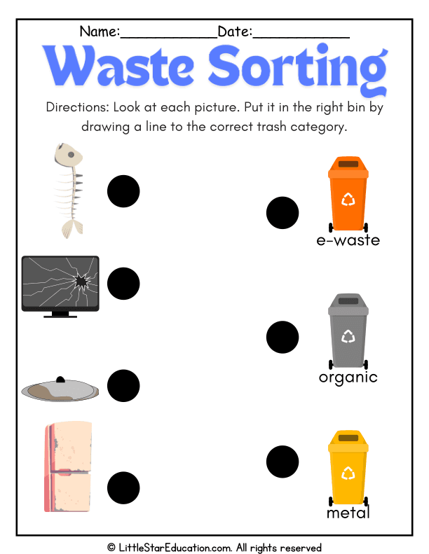 Sorting Trash by Type: E-Waste, Organic, and Metal for Kids