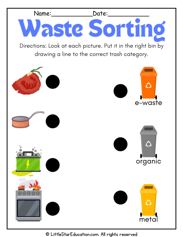 Sorting Trash: Match Items to Recycling and Waste Bins for Kids