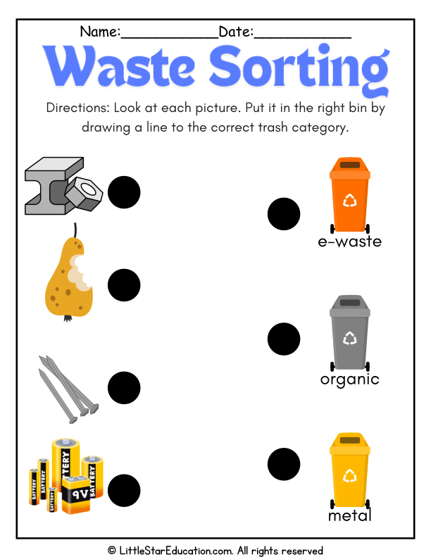 Sorting Trash: Match Items to Recycling Bins for Young Learners