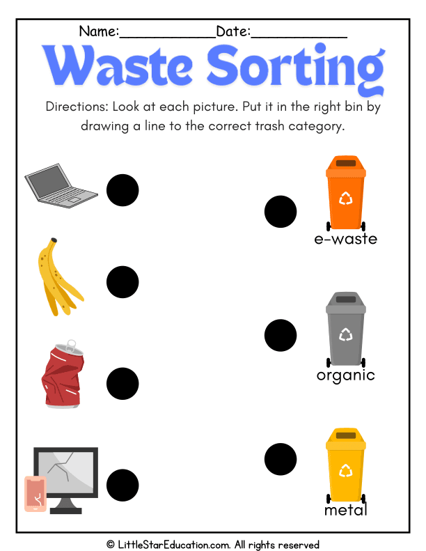 Sorting Trash: Match Pictures to Recycling Bins for Kids