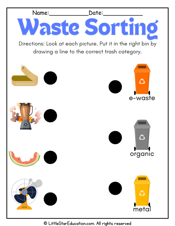 Sorting Trash: Match Pictures to Recycling Bins for Kindergarten