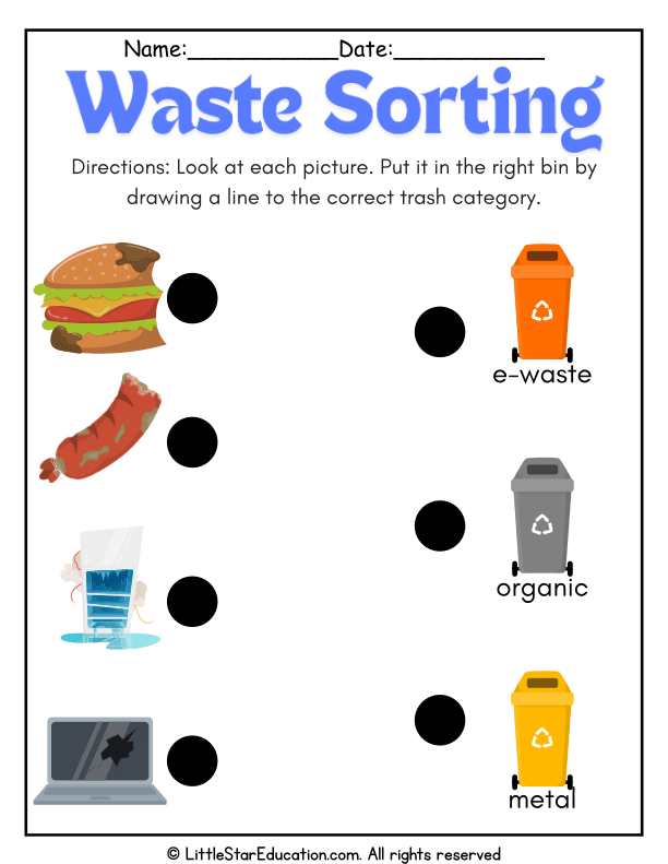 Sorting Trash: Match Pictures to Recycling Bins for Young Learners