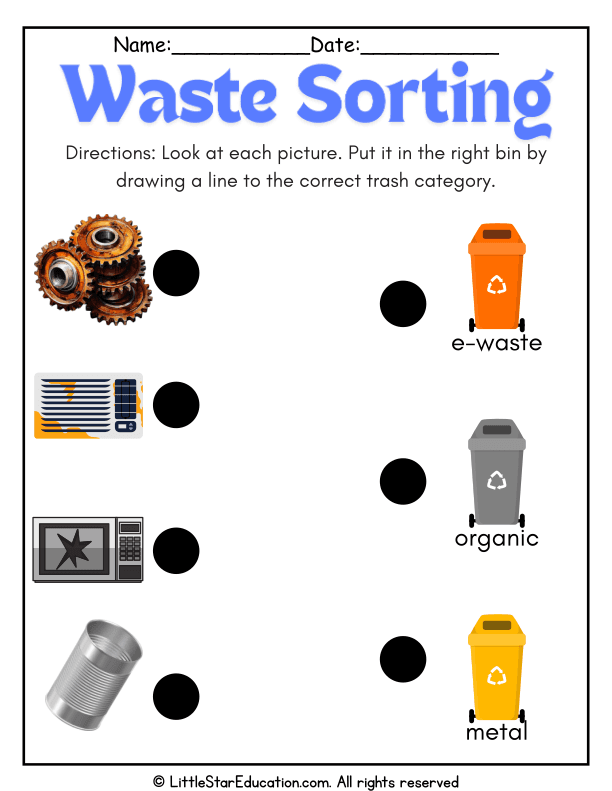 Sorting Trash: Match Waste to the Correct Bin for Early Learners