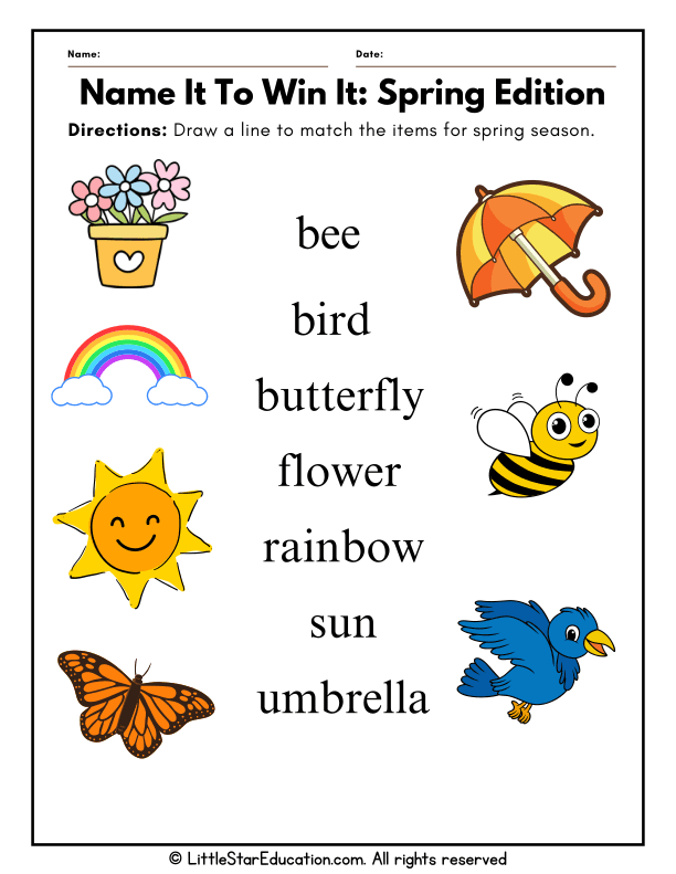 Spring Season Matching Game for Preschool Science Skills