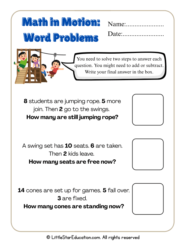 Step-by-Step Addition and Subtraction Word Problems for Grades 1-2