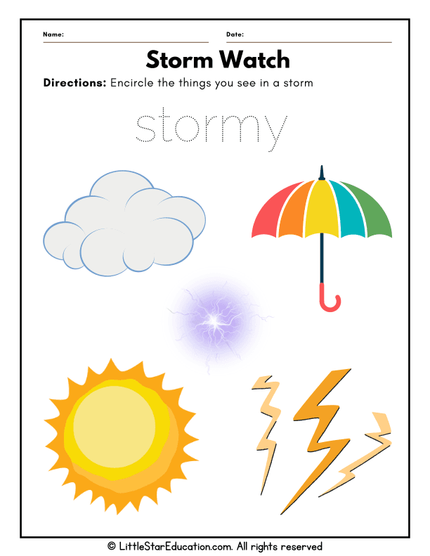 Stormy Weather Observation Skills for Preschool and Kindergarten Science