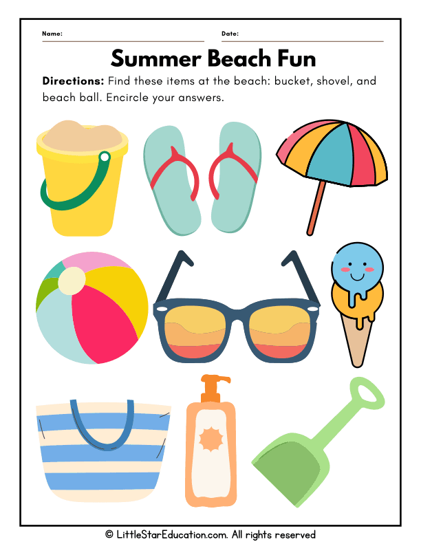 Summer Beach Object Hunt: Early Science Exploration for Kids
