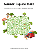 Summer Maze Puzzles for Preschool and Kindergarten Math Skills thumbnail 1