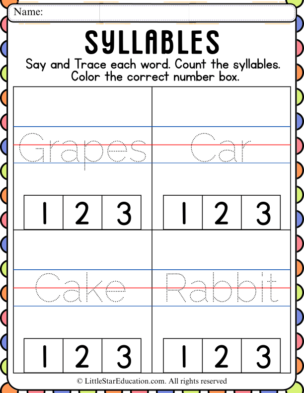 Syllable Counting and Tracing Practice for Early Learners