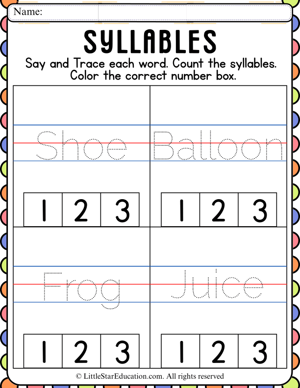 Syllable Counting and Word Tracing for Pre-K and Kindergarten