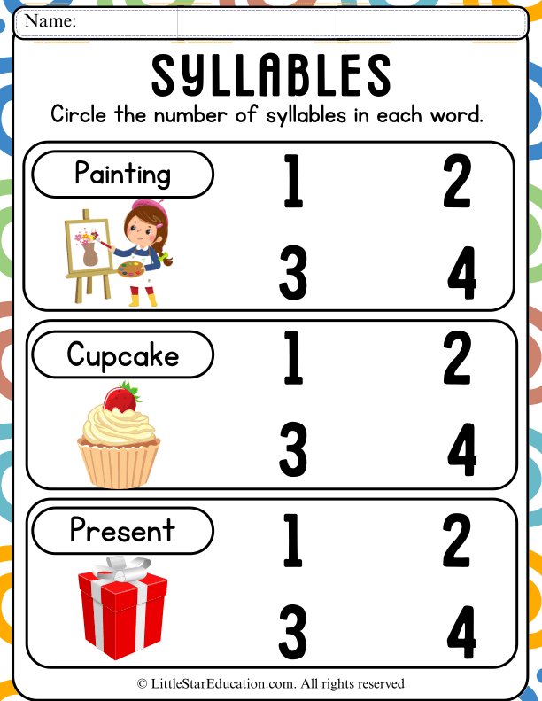 Syllable Counting Practice for First Grade Reading
