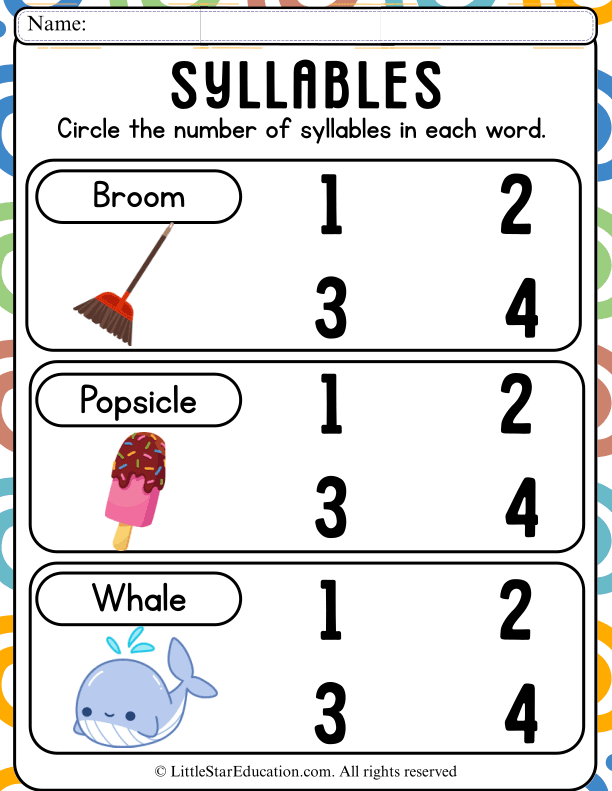 Syllable Counting Practice for Kindergarten and First Grade ELA