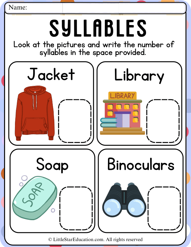 Syllable Counting Practice with Picture Words for Early Readers