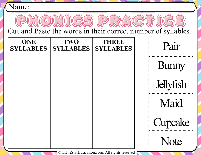 Syllable Sorting Cut and Paste for Early Readers in ELA