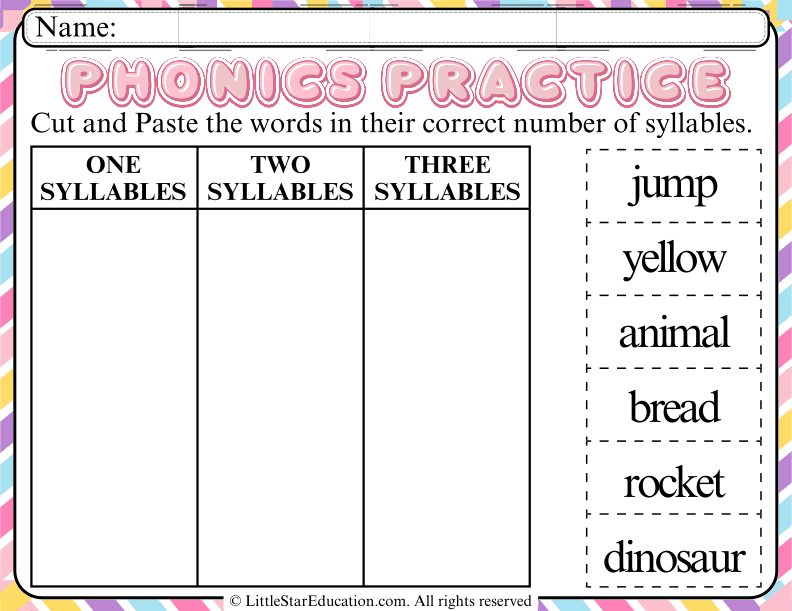 Syllable Sorting Cut and Paste for Kindergarten and First Grade