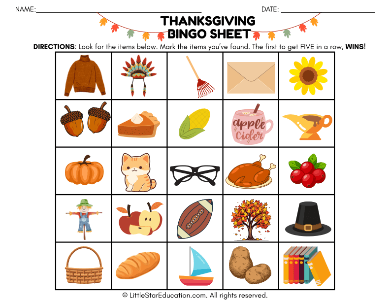 Thanksgiving Bingo Game for Social Studies Holiday Fun
