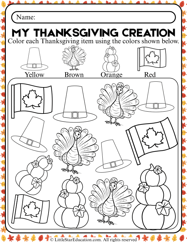 Thanksgiving Color by Code for Early Math and Color Recognition