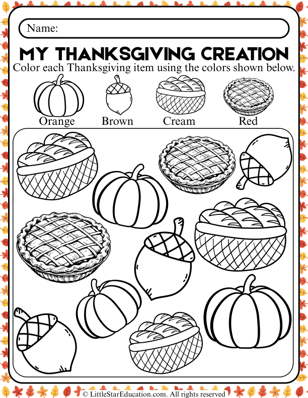 Thanksgiving Color Recognition for Preschool and Kindergarten Math