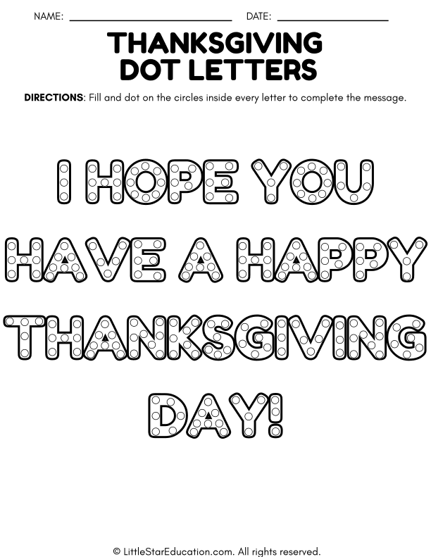 Thanksgiving Dot Marker Letter Recognition for Pre-K and Kindergarten