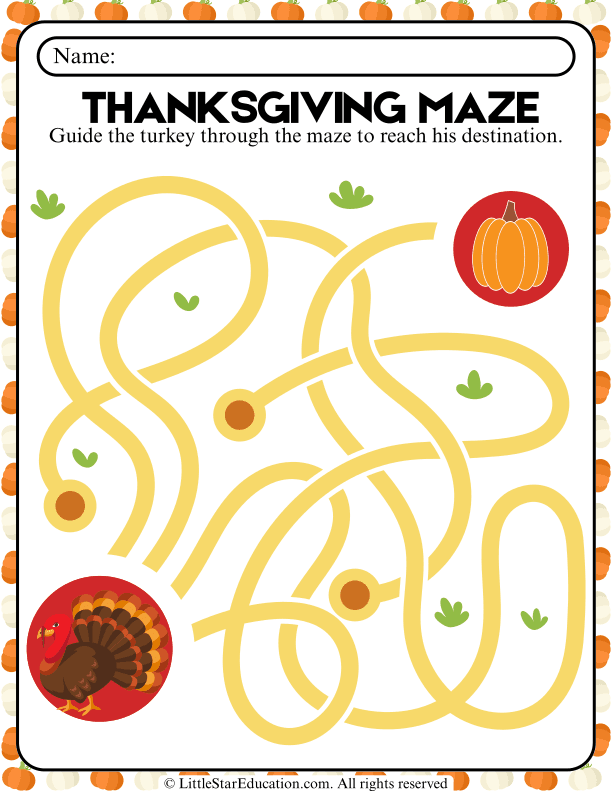 Thanksgiving Maze for Preschool and Kindergarten Math Skills