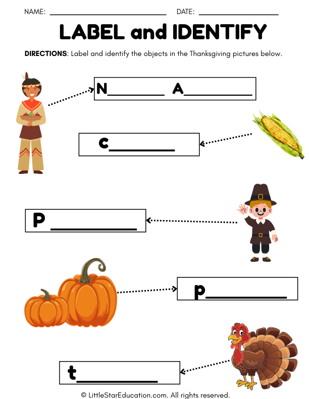 Thanksgiving Picture Labeling for Early Literacy Skills