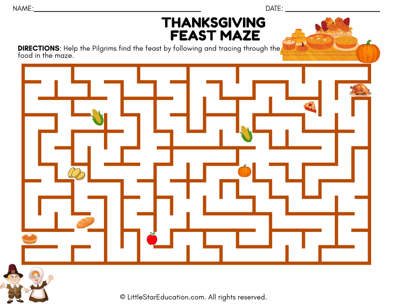 Thanksgiving Pilgrim Maze: Tracing Fun for Pre-K Health Skills