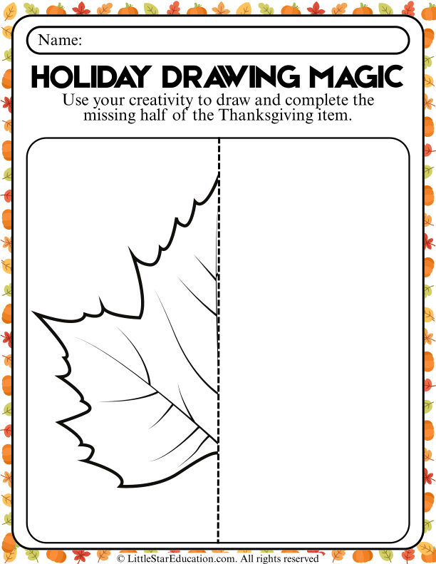 Thanksgiving Symmetry Drawing for Kindergarten and First Grade Art
