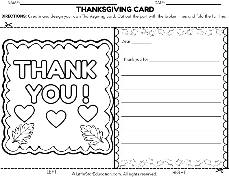 Thanksgiving Thank You Card Template for Social-Emotional Learning