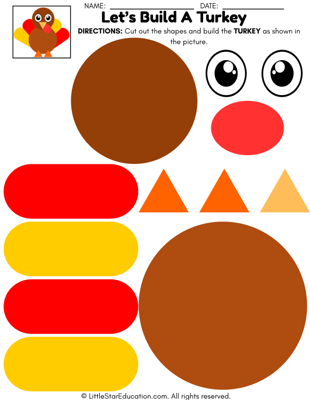 Thanksgiving Turkey Cut and Paste Craft for Preschool Art Skills