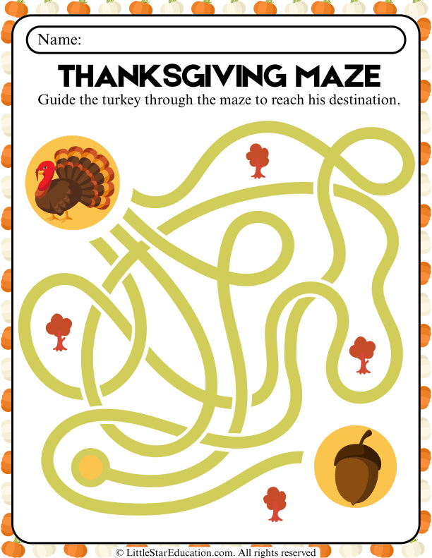 Thanksgiving Turkey Maze for Pre-K and Kindergarten Math Skills