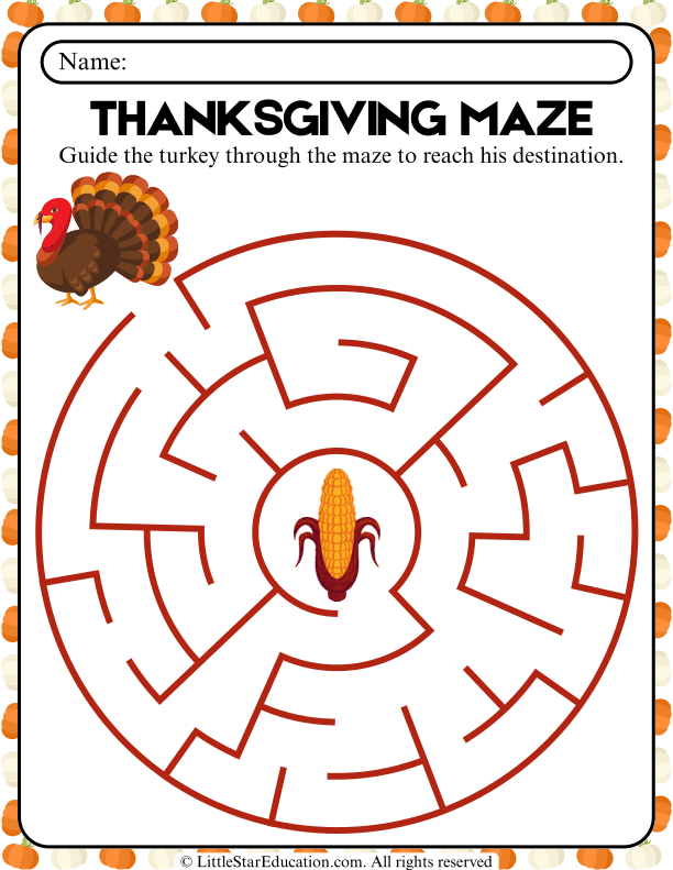 Thanksgiving Turkey Maze for Preschool and Kindergarten Math Skills