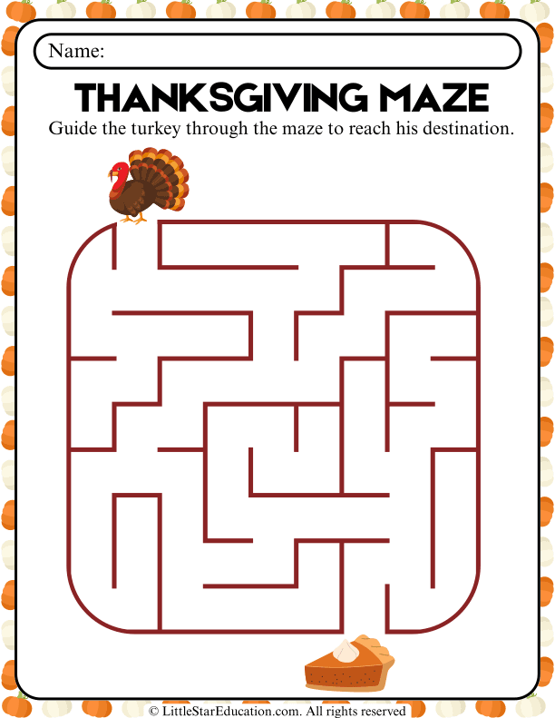 Thanksgiving Turkey Maze Game for Preschool and Kindergarten Math