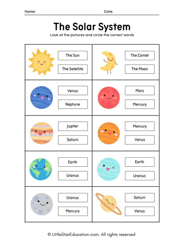 The Solar System Vocabulary Activity Worksheet