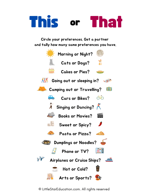 This or That Team Building Compatibility Worksheet