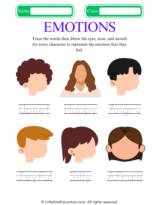 Trace and Draw Emotions Worksheet in Brown Illustrative Style