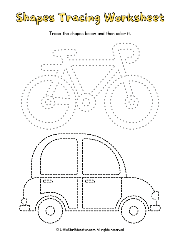 Tracing and Coloring Basic Shapes for Preschool and Kindergarten Math