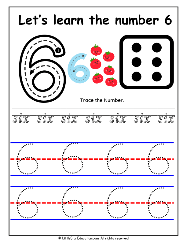 Tracing and Recognizing Number 6 for Preschool and Kindergarten Math