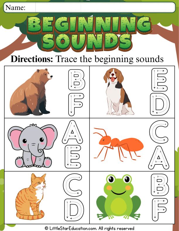 Tracing Beginning Letter Sounds A-F for Preschool and Kindergarten
