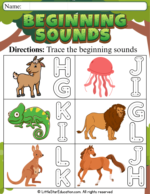 Tracing Beginning Letter Sounds G-L for Early Learners