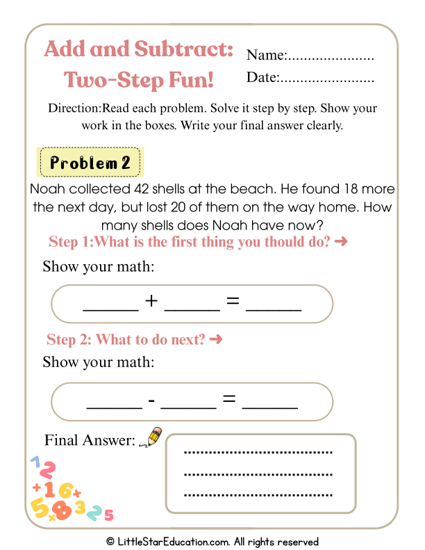 Two-Step Addition & Subtraction for Elementary Students