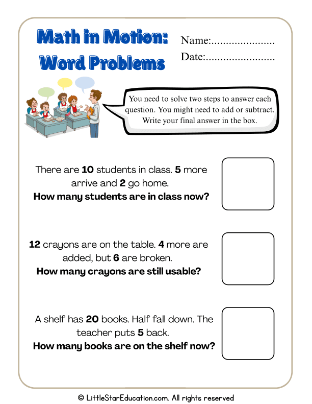 Two-Step Word Problems: Addition & Subtraction for Grades 1–2