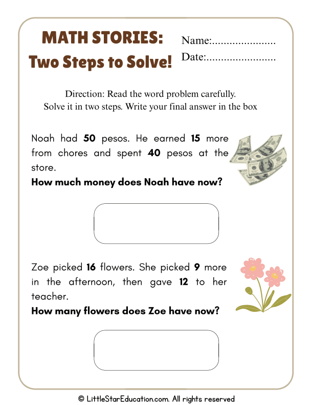Two-Step Word Problems for Kids: Addition and Subtraction Practice